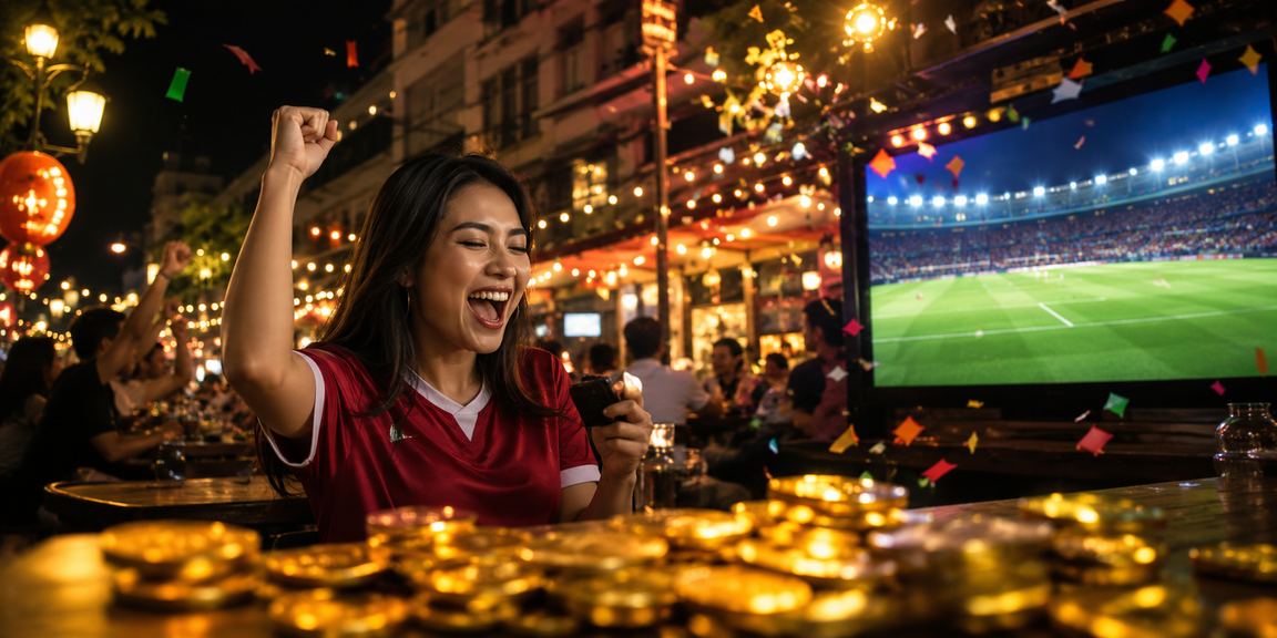 Suasana pasar malam dengan kerlap-kerlip lampu dan aktivitas casino betting di malam hari