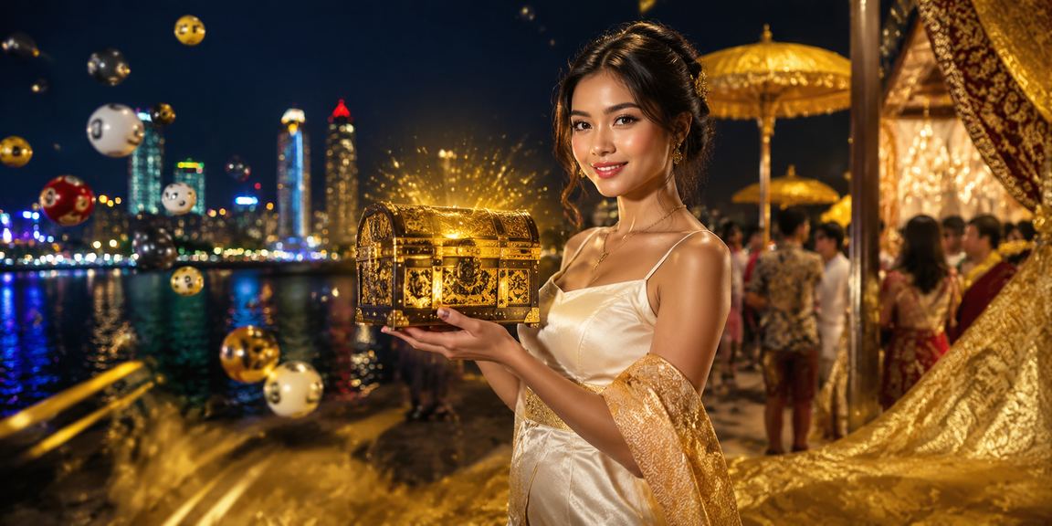 Suasana festival meriah dengan lotere dan promo casino di malam hari penuh cahaya